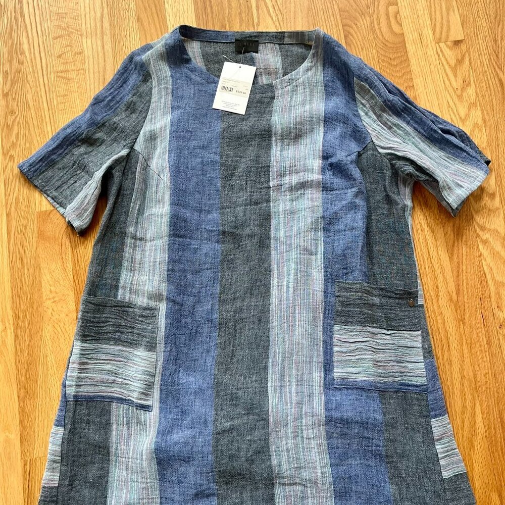 QNeel Stunning Blue Linen Stripped Beach Dress with Lining NWT sz: 16